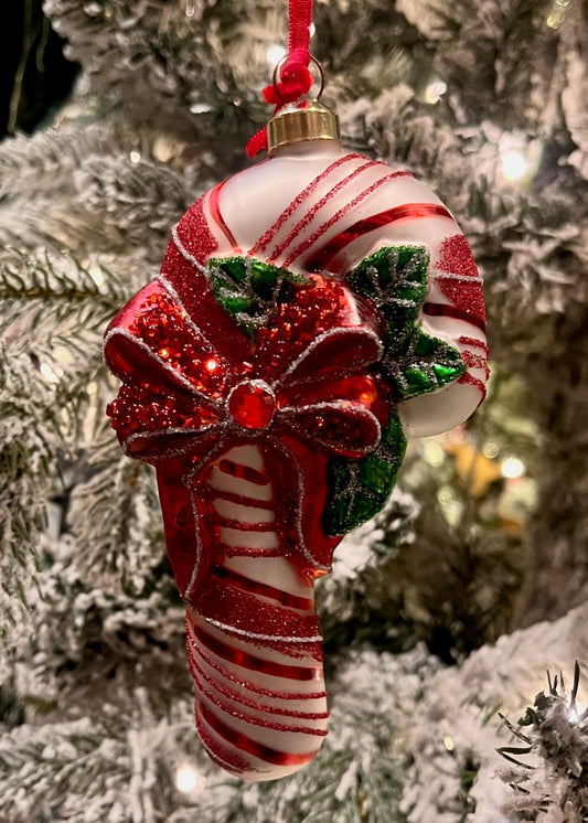 RETRO CANDY CANE GLASS ORNAMENT ECI028