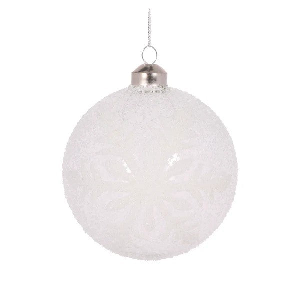 CLEAR FROSTED WHITE SNOWFLAKE ROUND GLASS ORNAMENT ECI068