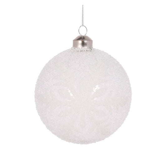 CLEAR FROSTED WHITE SNOWFLAKE ROUND GLASS ORNAMENT ECI068