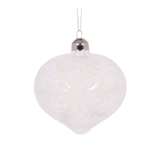 CLEAR FROSTED WHITE SNOWFLAKE ONION GLASS ORNAMENT ECI070