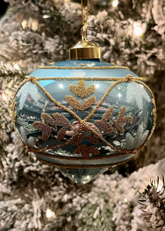 BLUE EMBELLISHED DECO ONION GLASS ORNAMENT ECI144