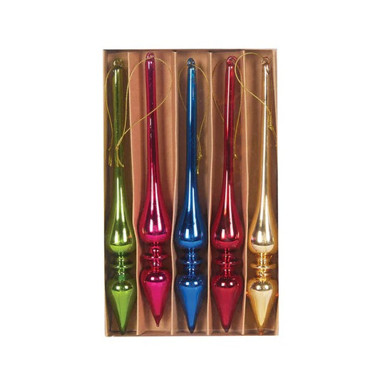 4PK RETRO RIBBED GLASS FINIAL ORNAMENTS ECI187