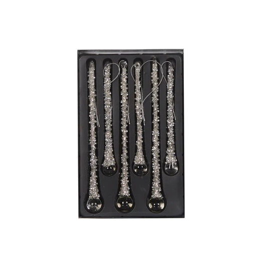 SET/6 SILVER BEADED ICICLES EXR007