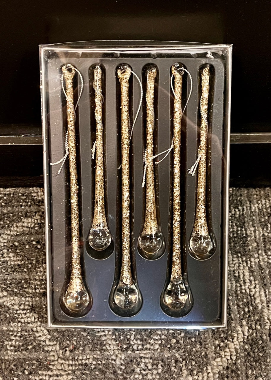 SET/6 CHAMPAGNE BEADED GLASS ICICLES EXR009