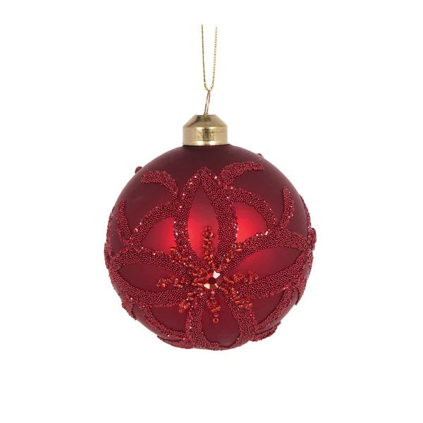 RED EMBELLISHED BEAD GLASS BAUBLE EXR013