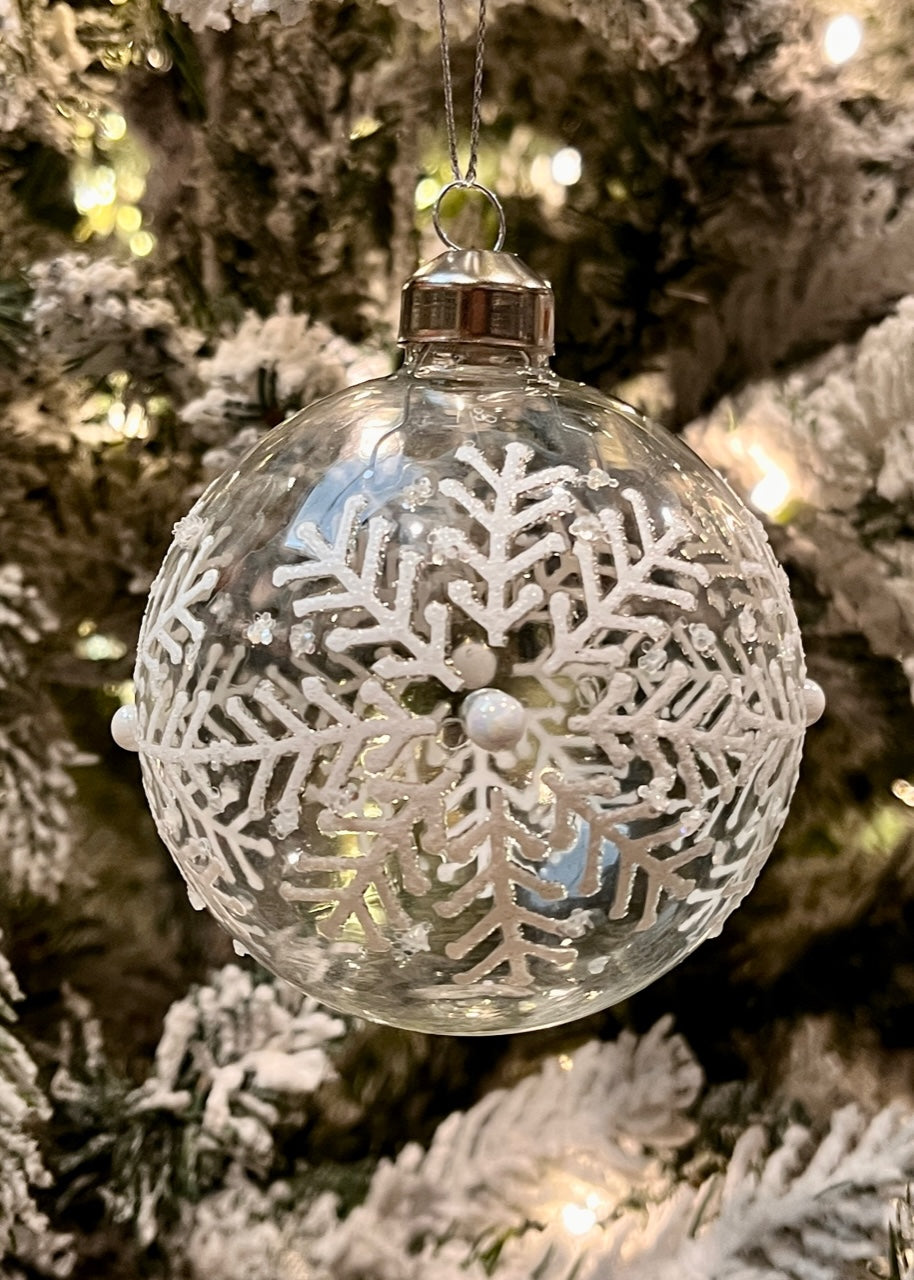 CLEAR PEARL WHITE SNOWFLAKE BAUBLE EXR022