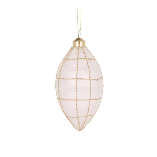 WHITE TARTAN DROP BAUBLE EXR044