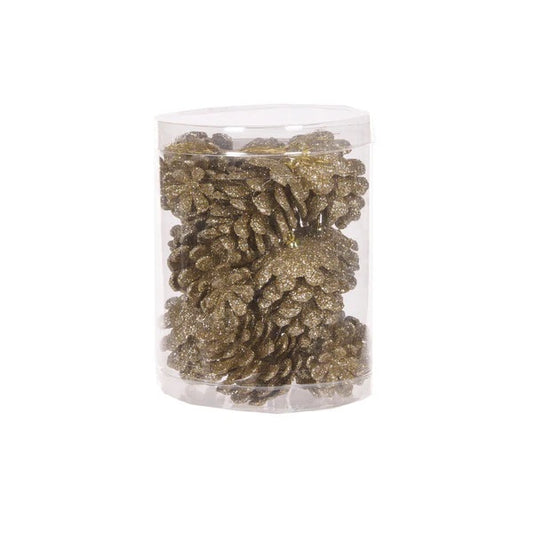 12 PACK MINI CHAMPAGNE GLITTER PINECONES EXE063