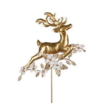 METAL REINDEER COTTON FLOWER TREE TOPPER ECA010