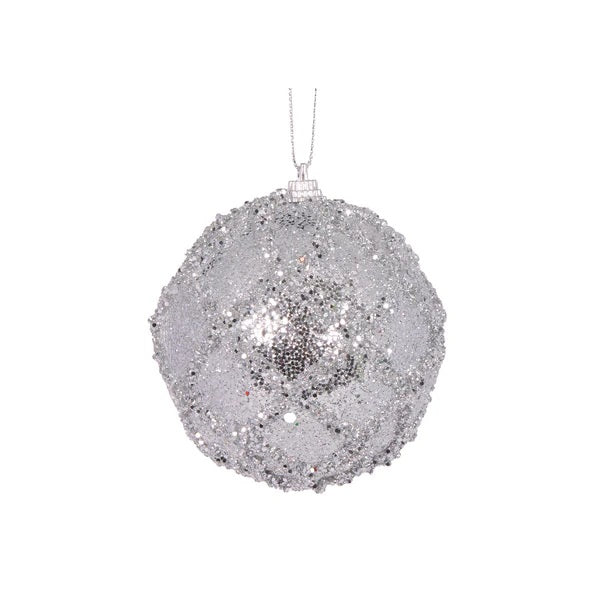 MINI SILVER GLITTERED LATTICE BAUBLE EXZ140