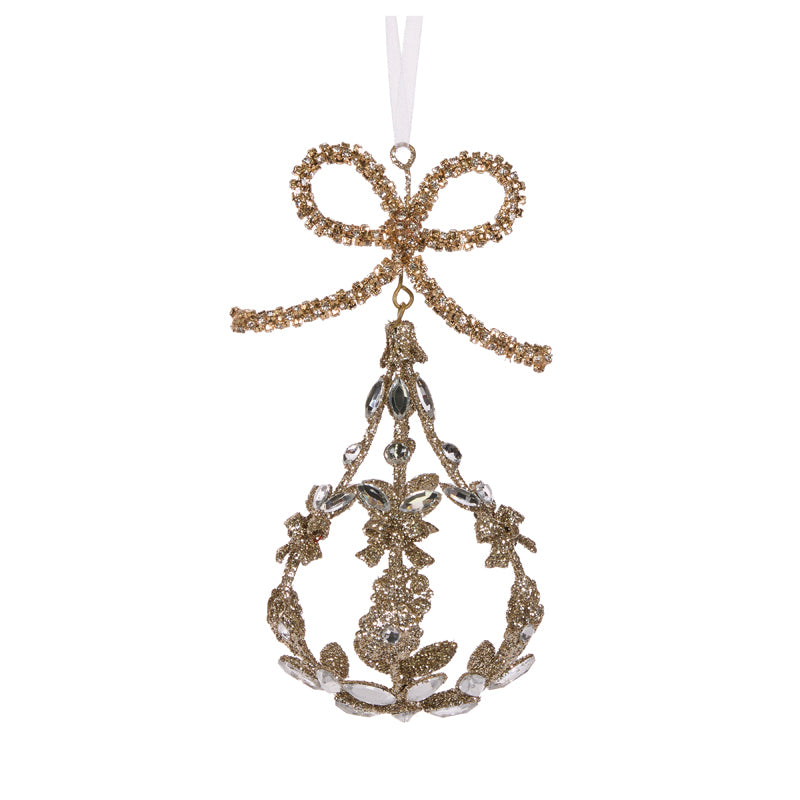 Champagne Jeweled Bow Drop Bauble FXP030