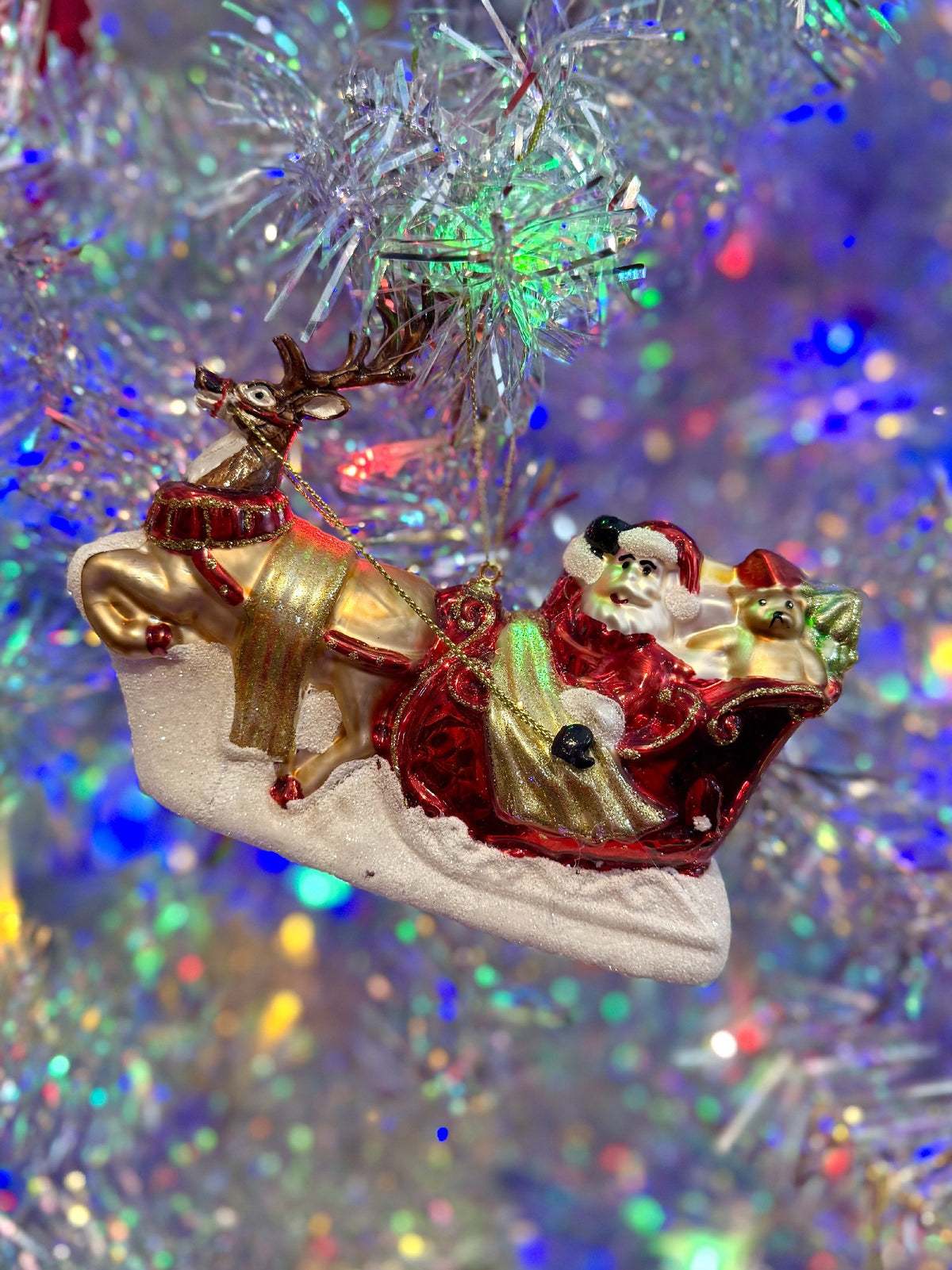RETRO SANTA SLEIGH AND REINDEER ORNAMENT FXR083