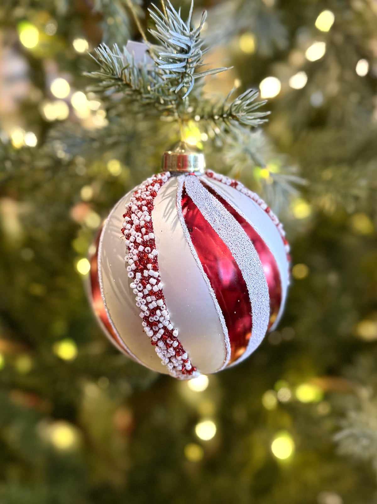 RED PEPPERMINT SWIRL BAUBLE FXR086