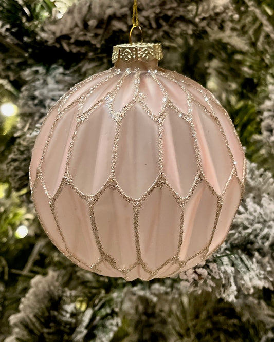PINK GOLD FINE LINE GLASS ROUND HANGING ORNAMENT RAM189
