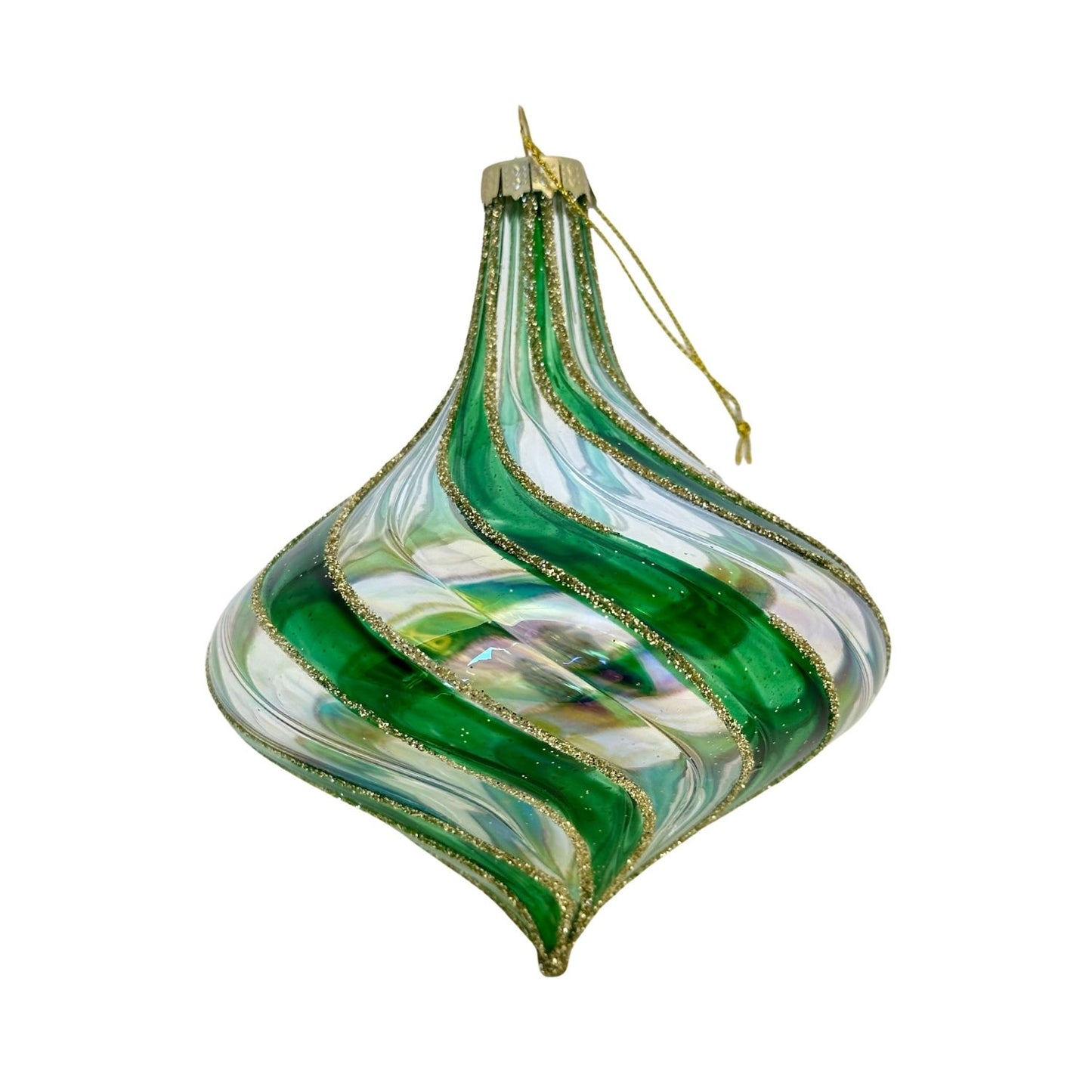GREEN SWIRL GLASS HANGING ORNAMENT RAM232