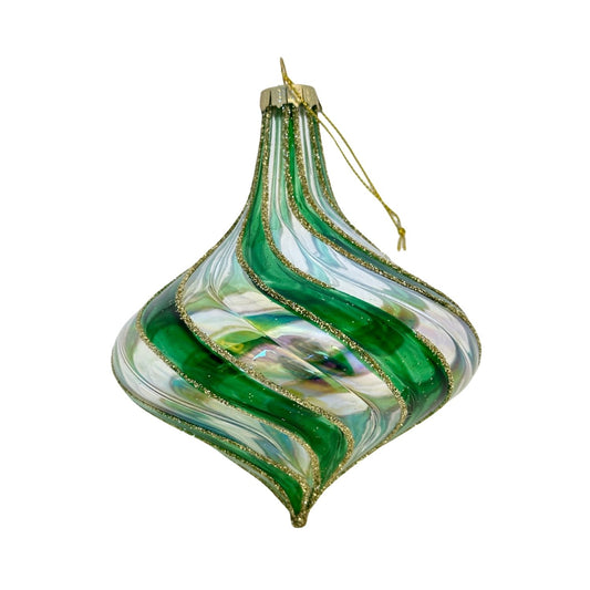 GREEN SWIRL GLASS HANGING ORNAMENT RAM232