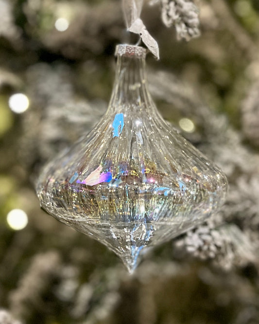 IRIDESCENT CLEAR GLASS ONION DROP ORNAMENT HANGING RAM286