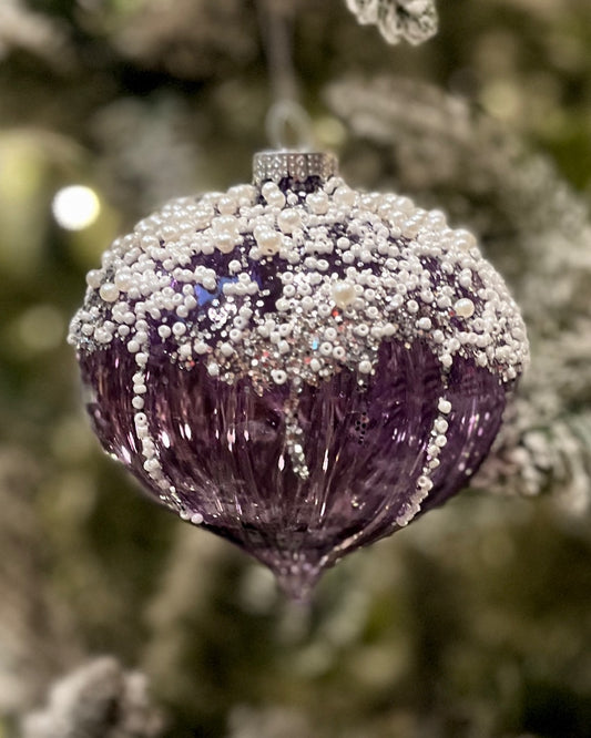 MAUVE GLITTER DRIP ONION GLASS HANGING ORNAMENT RAM296