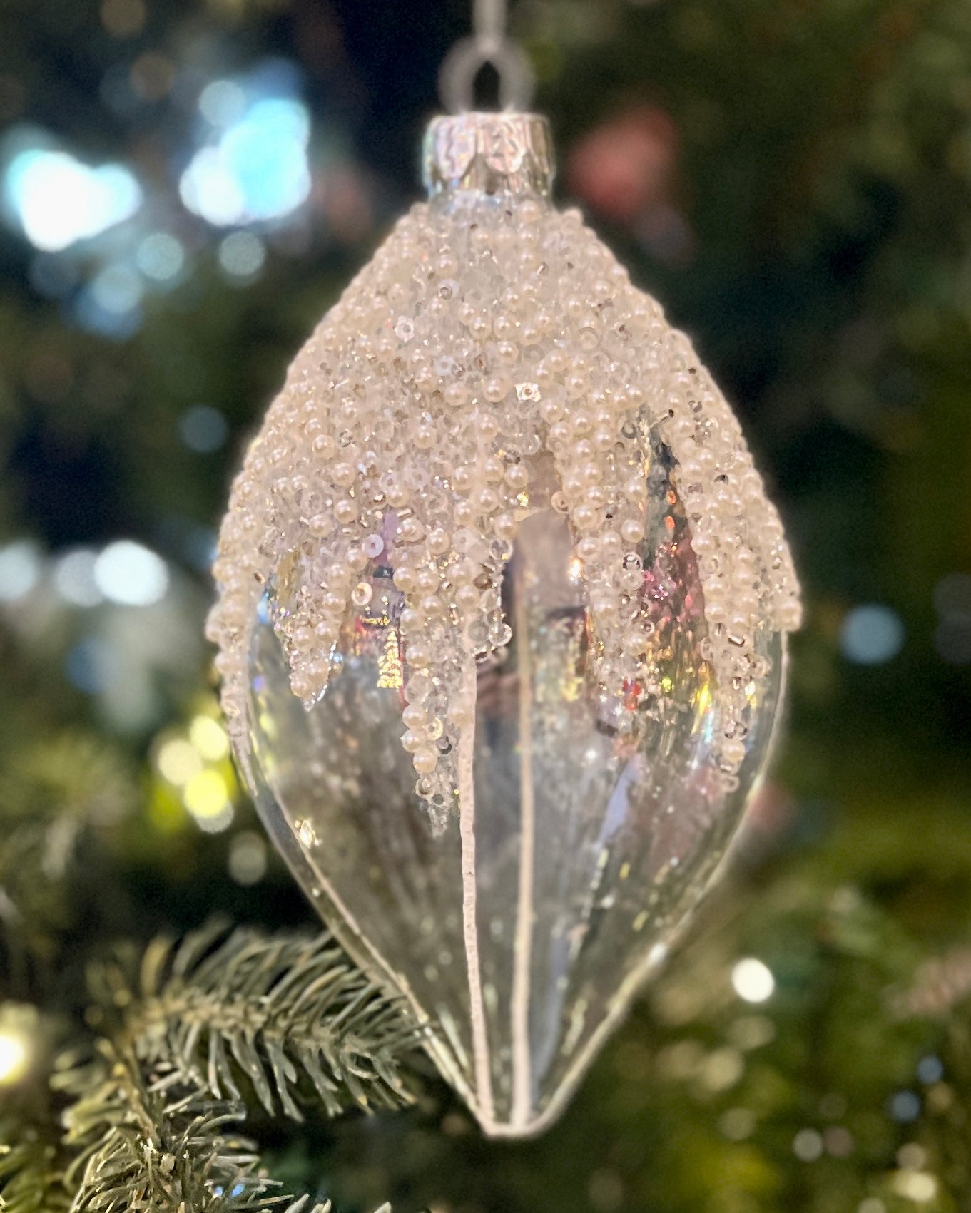 IRIDESCENT CLEAR PEARL DRIP TEARDROP HANGING ORNAMENT RAM331