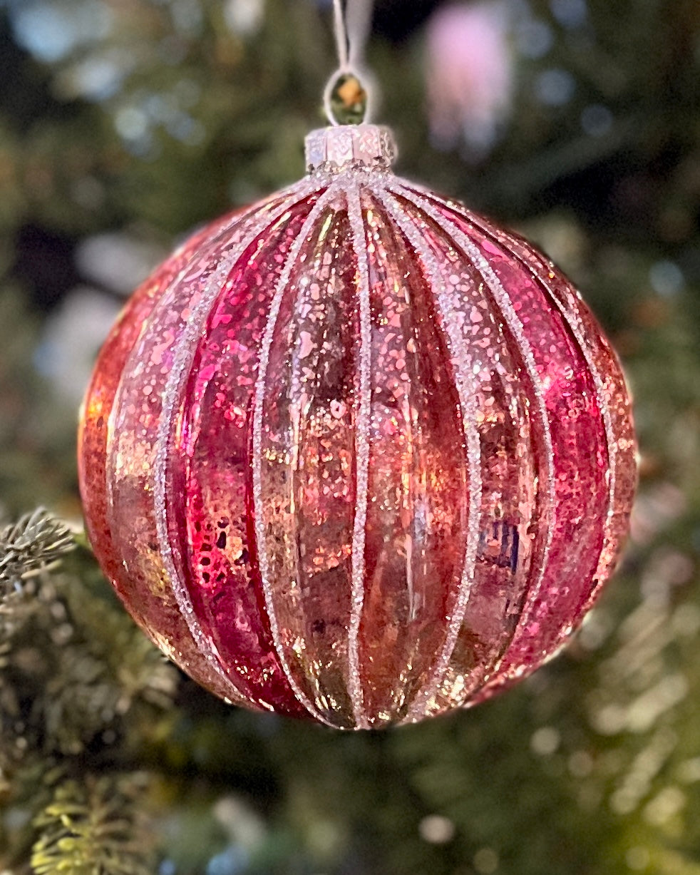 PINK STRIPED ROUND HANGING ORNAMENT RAM339
