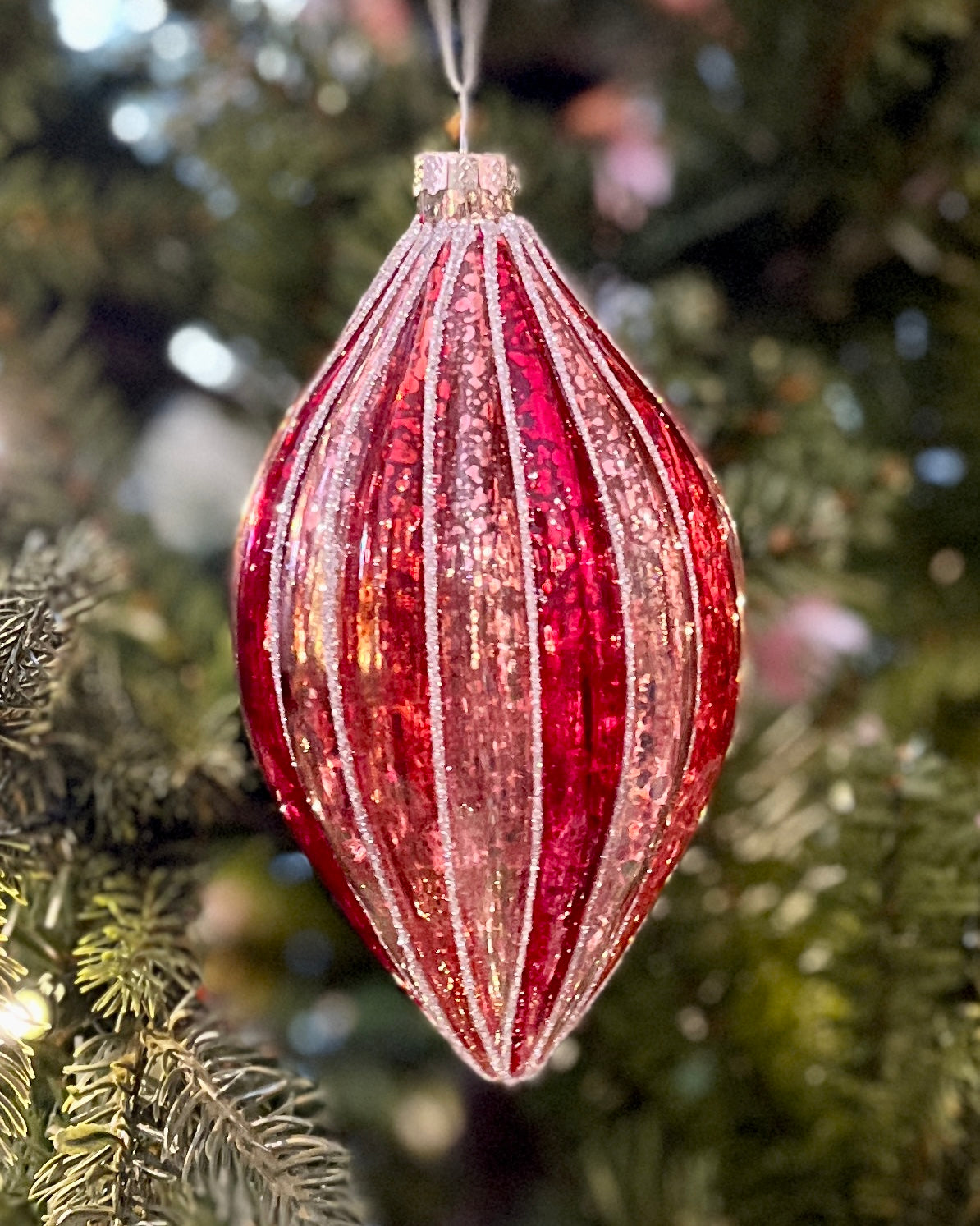 PINK STRIPED TEARDROP HANGING ORNAMENT RAM340