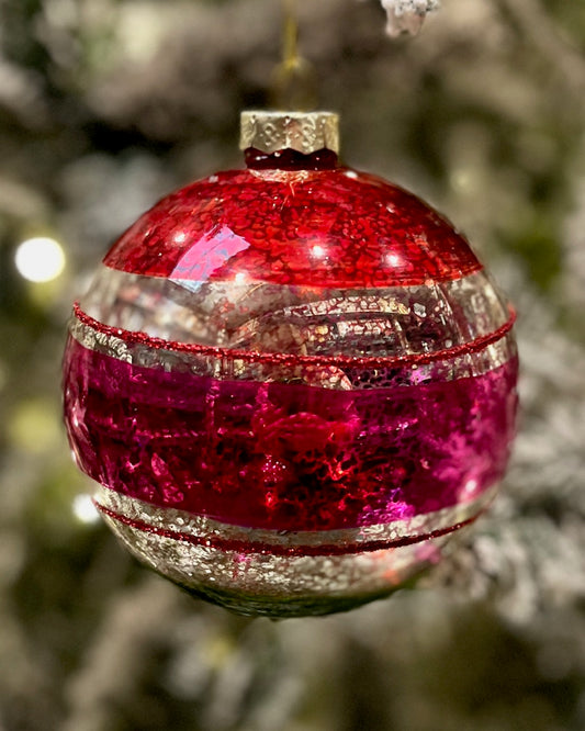 PINK & RED BRIGHT GLASS ROUND HANGING ORNAMENT RAM423