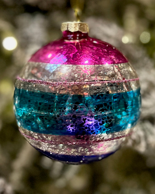 BLUE & PINK BRIGHT GLASS ROUND HANGING ORNAMENT RAM424