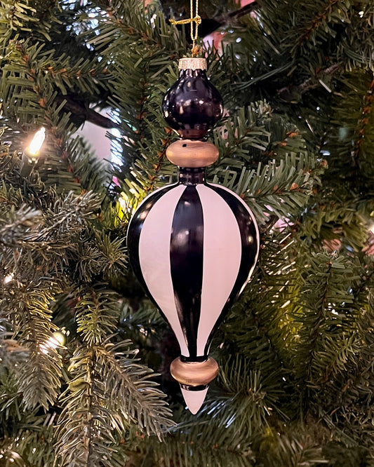 BLACK WHITE GOLD STRIPE FINIAL HANGING ORNAMENT RAM461