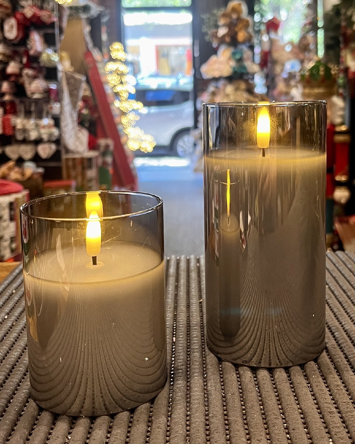 LARGE SMOKE GLASS LED PILLAR CANDLE RGR018