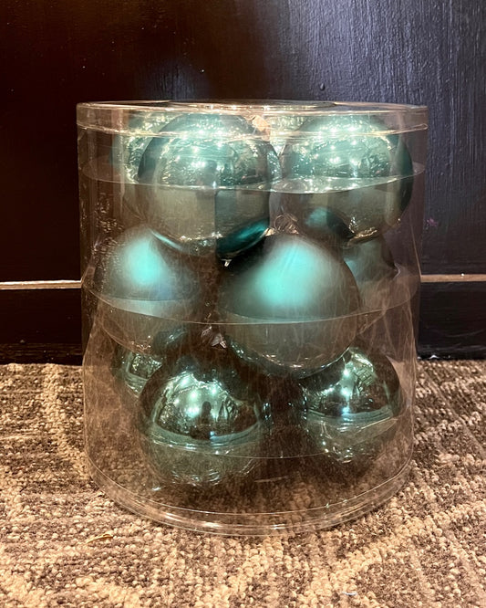12 PACK TEAL GLASS BALLS RHAN011