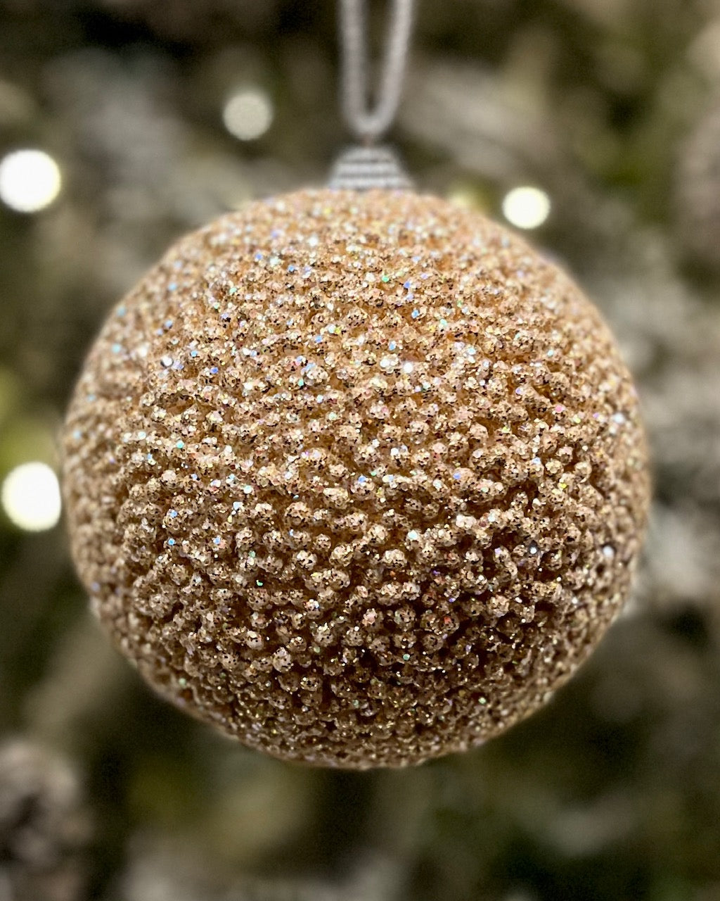 CHAMPAGNE GLITTER BALL HANGING ORNAMENT RMB020