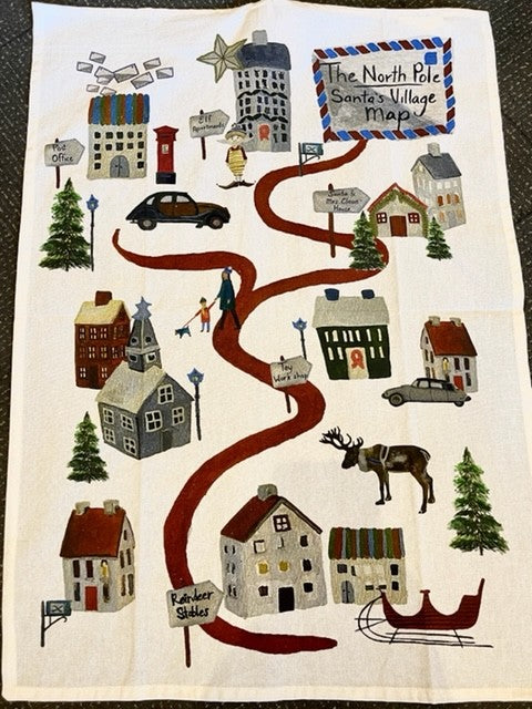 WHITE SANTA'S VILLAGE TEA TOWEL AQ0093