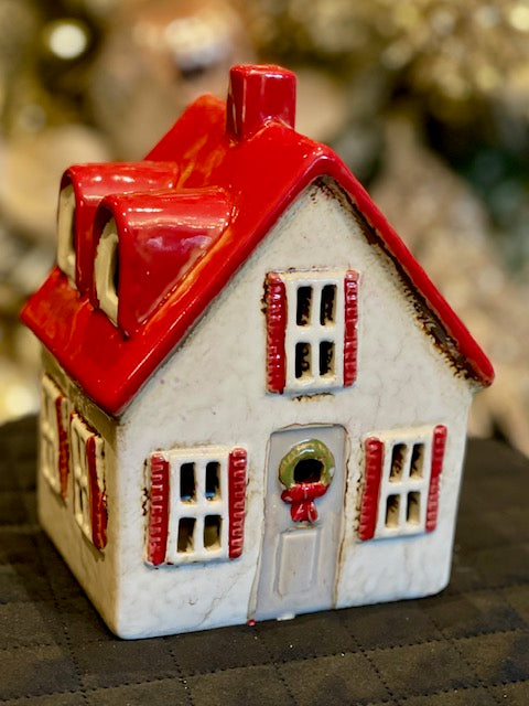 ALSACE TEA LIGHT COTTAGE CREAM WITH SHUTTERS YA0066