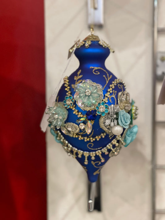 MARK ROBERTS KING'S JEWELS BLUE FANCY FINIAL 9 INCH ORNAMENT 36-54362