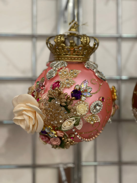 MARK ROBERTS CROWN JEWELS PINK ROUND 7 INCH ORNAMENT 36-54274