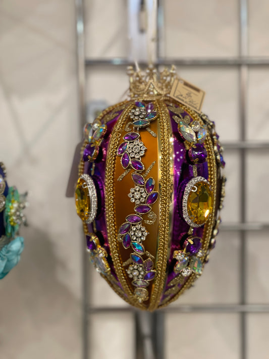 MARK ROBERTS FABERGE JEWEL COPPER/PURPLE EGG 7.5 INCH ORNAMENT 36-54342