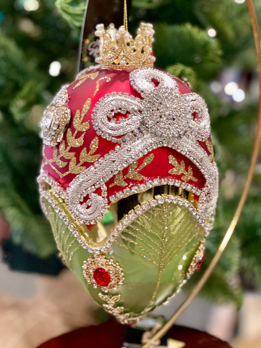 MARK ROBERTS FABERGE JEWEL EGG GREEN/RED 7 INCH EGG ORNAMENT 36-54346