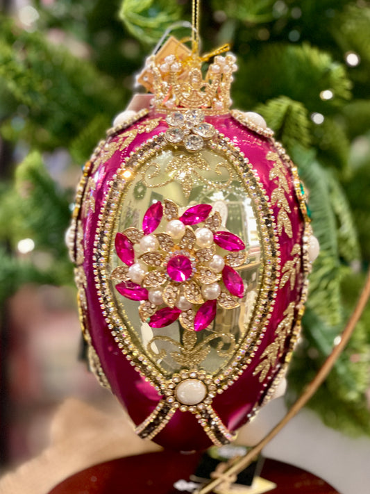 MARK ROBERTS FABERGE JEWEL GREEN/PURPLE EGG 7 INCH ORNAMENT 36-54344