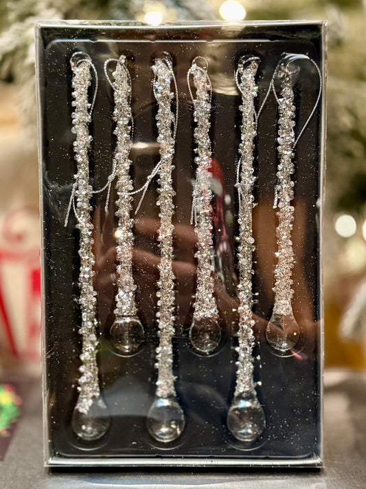SET/6 SILVER BEADED ICICLES EXR007