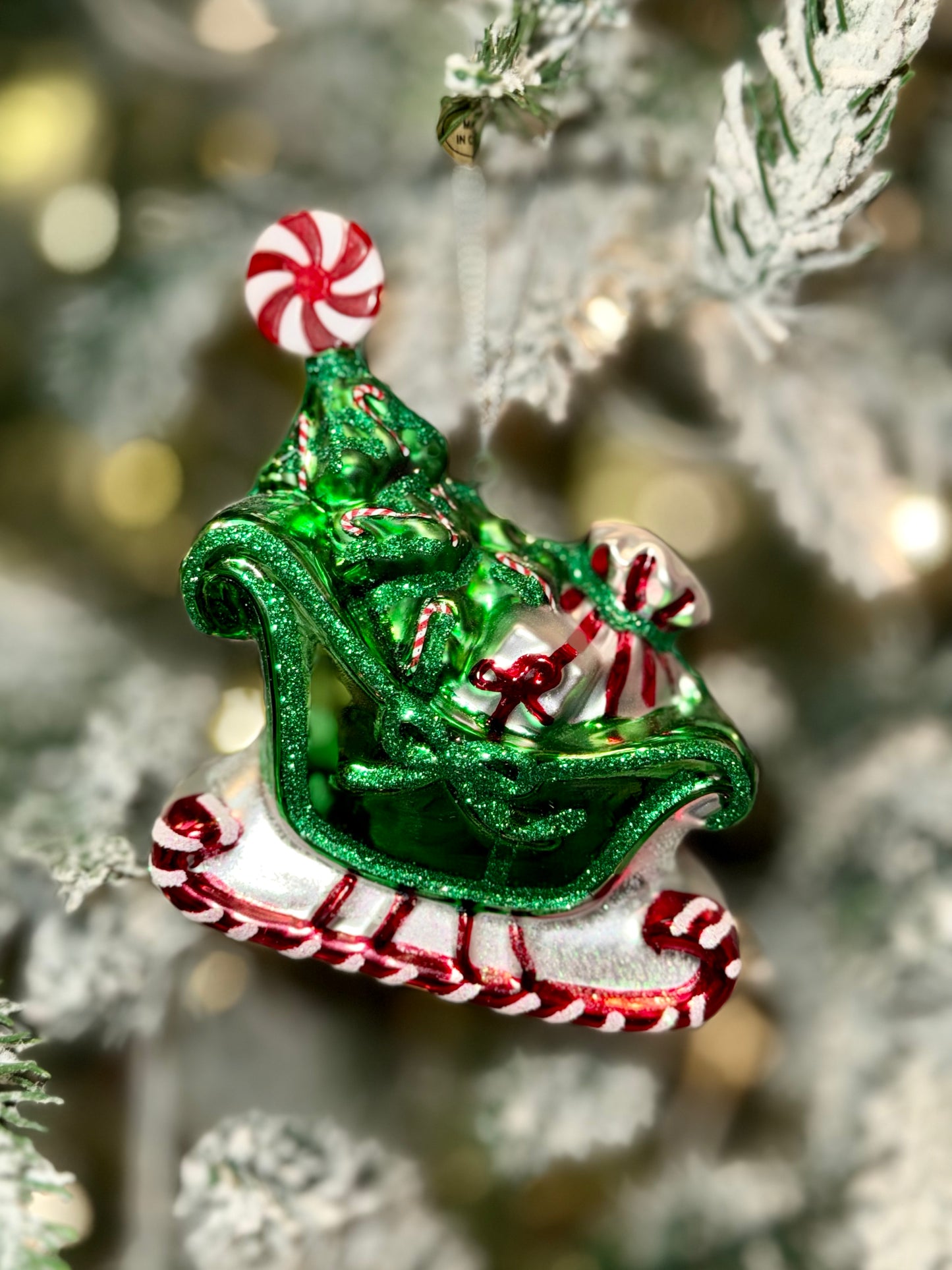 PEPPERMINT SLEIGH GLASS HANGING ORNAMENT 4524842
