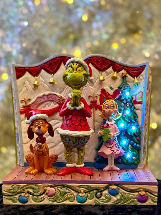 JIM SHORE GRINCH - GRINCH WITH MAXY AND CINDY LED 6017056