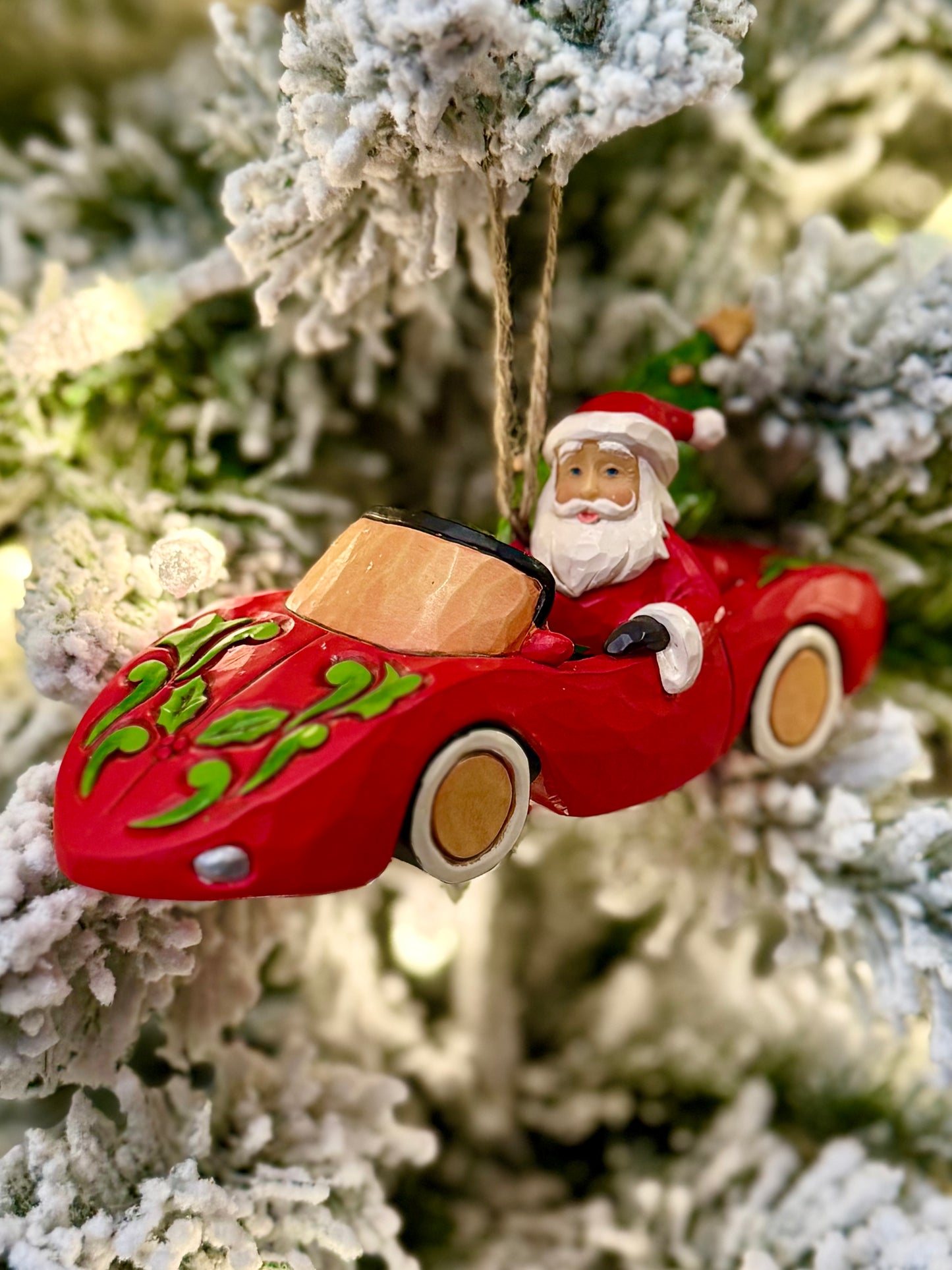 JIM SHORE HWC - SANTA IN SPORTS CAR HANGING ORNAMENT 6017299
