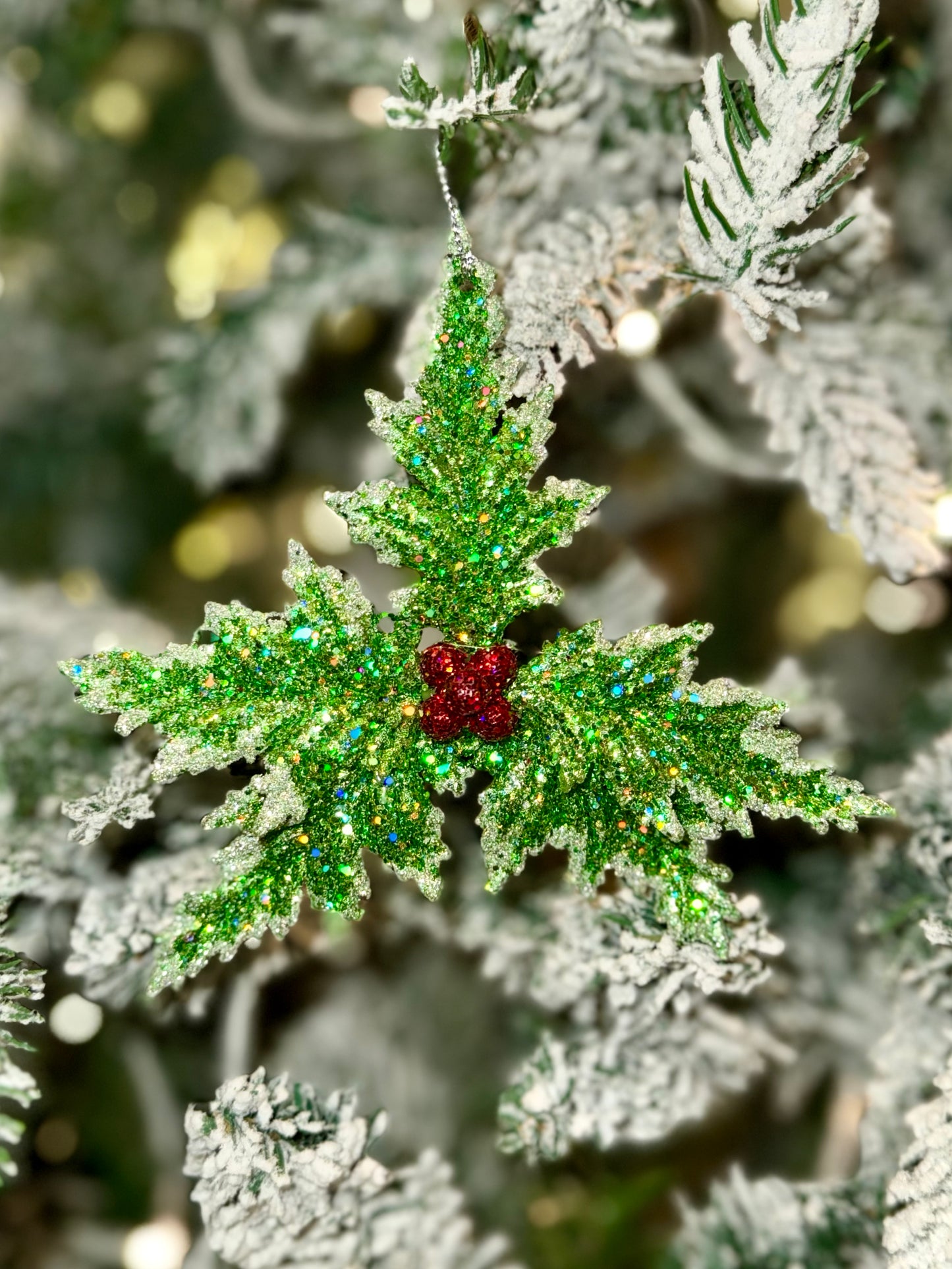 GLITTER HOLLY HANGING ORNAMENT 4519064