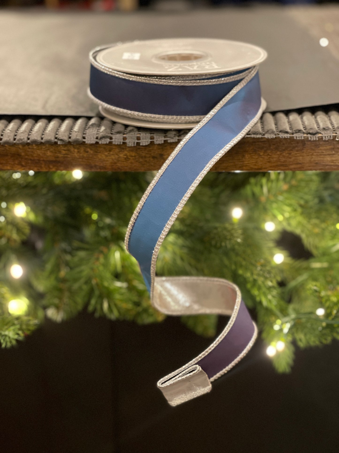 STEEL BLUE SATEEN IRRIDESCENT WITH SILVER EDGING WIRED RIBBON R4527799