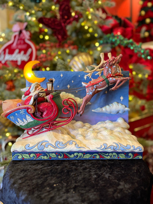 JIM SHORE DELUXE LED MUSICAL SANTA SLEIGH WITH REINDEER 6017012