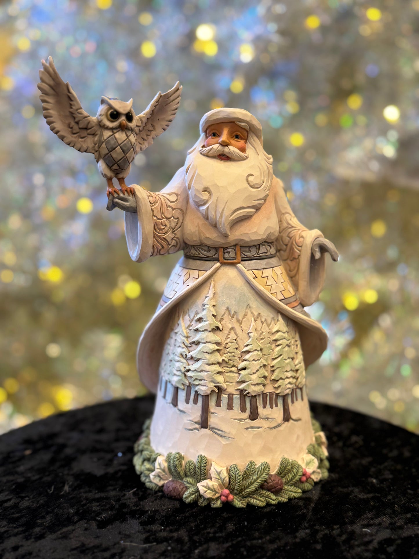 JIM SHORE WHITE WOODLAND SANTA WITH OWL 6017171