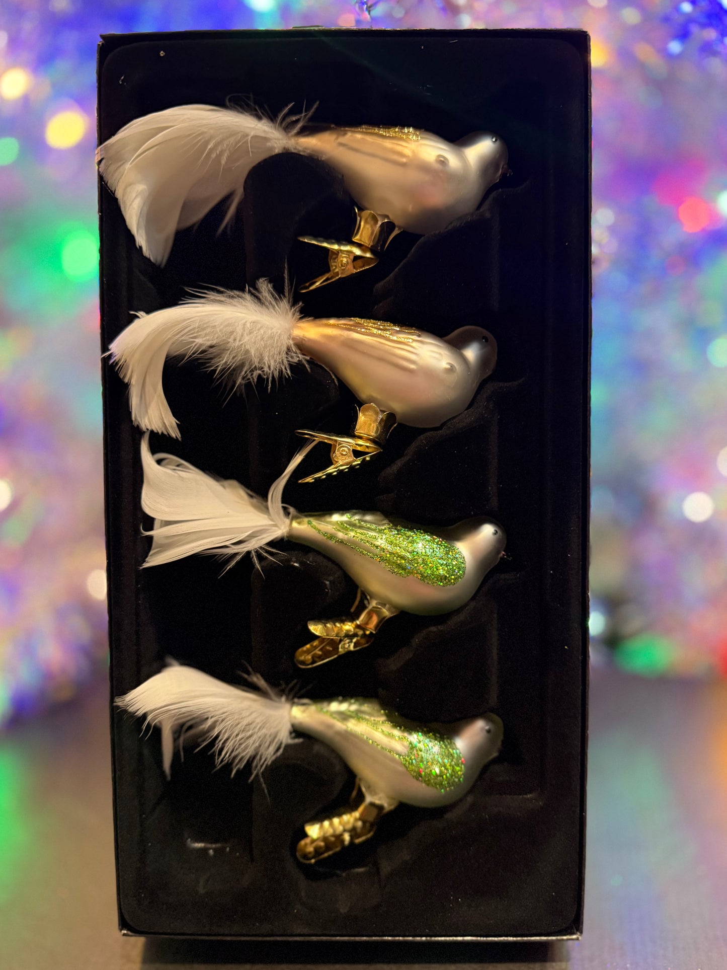 SET OF 4 GREEN & BROWN GLASS CLIP-ON BIRDS 4524967