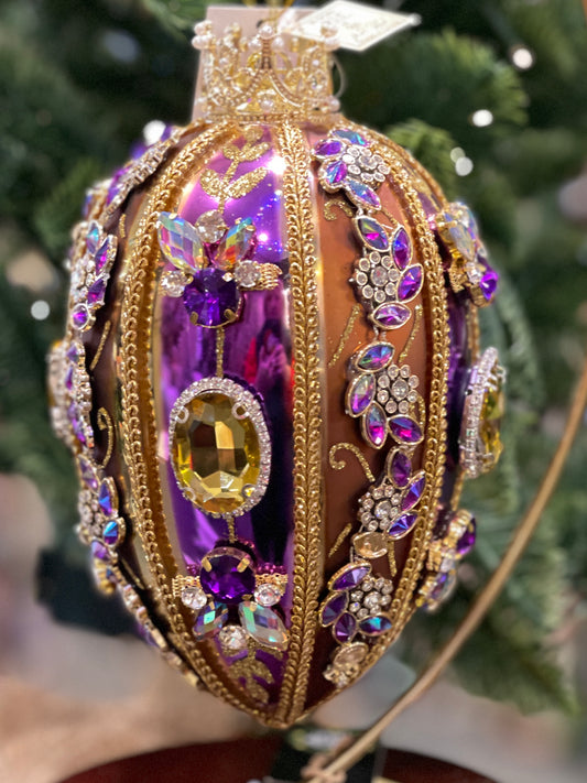 MARK ROBERTS FABERGE JEWEL COPPER/PURPLE EGG 7.5 INCH ORNAMENT 36-54342