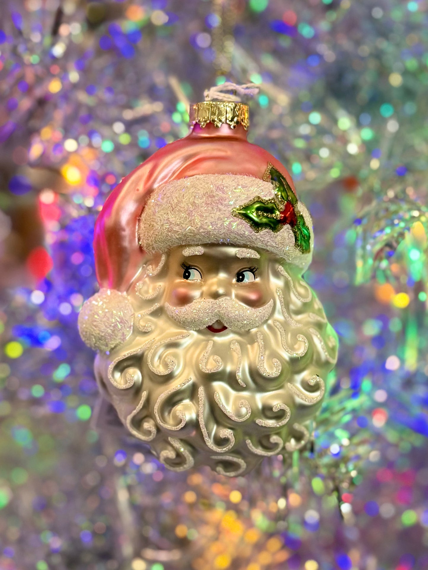 PINK SANTA HEAD GLASS ORNAMENT 4552889
