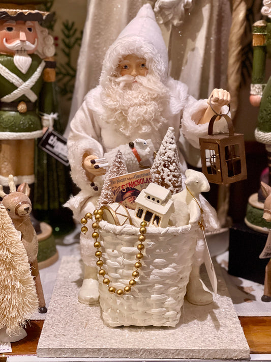 BETHANY LOWE VINTAGE WINTER WISHES SITTING SANTA WITH BASKET OF TOYS TD2148